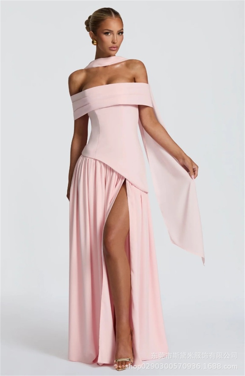 Women'S Red Formal Wear - Pink Women Prom Dress With Scarf