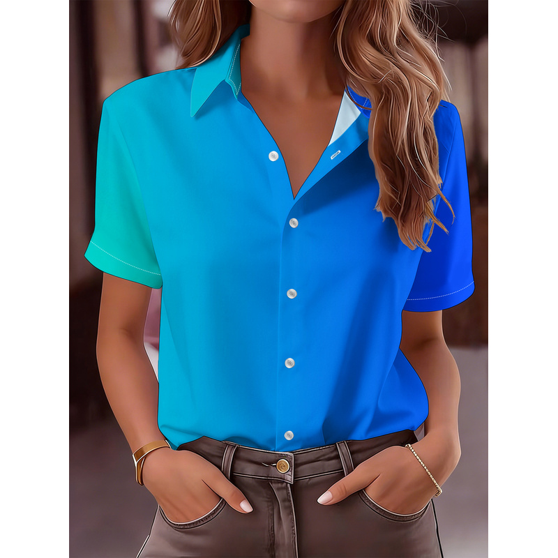 Women Formal Wear Stitching - Women's Casual Short Sleeve Button Up