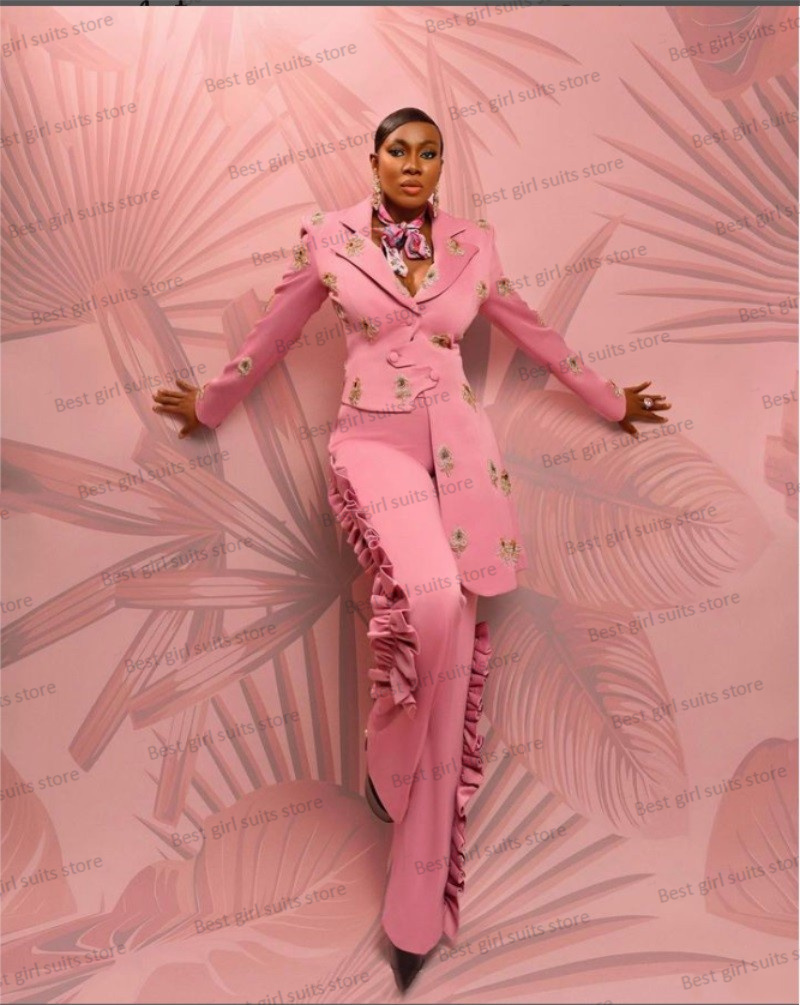 Women Formal Wear Blazer Set - Pink Wedding Women Suit Set Blazer+Straight
