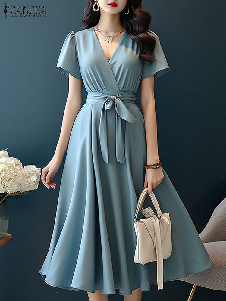 Women Formal Wear Zara - ZANZEA 2024 Elegant Short Sleeve A-line