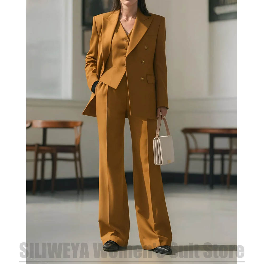 Women Formal Wear Shirt And Pant - Women's Suit 3 Piece Double Breasted