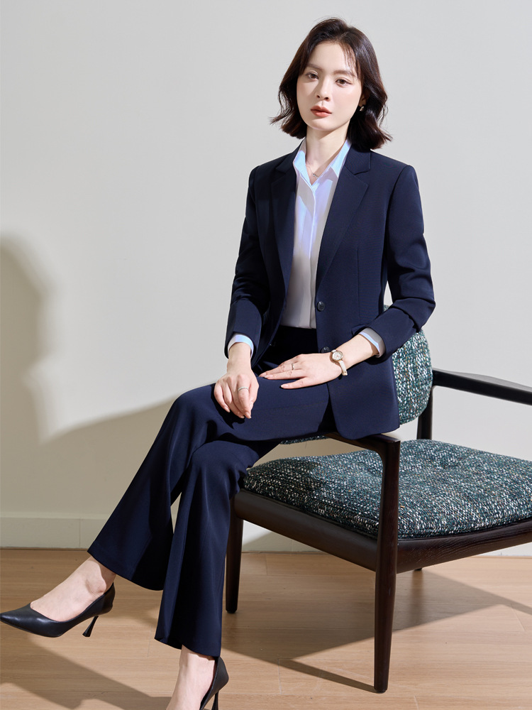 Women Formal Wear Shirt And Pant - Navy blue professional suit for women,