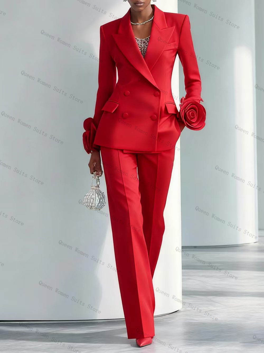 Women'S Red Formal Wear - Luxury Red Women Suit Set 2