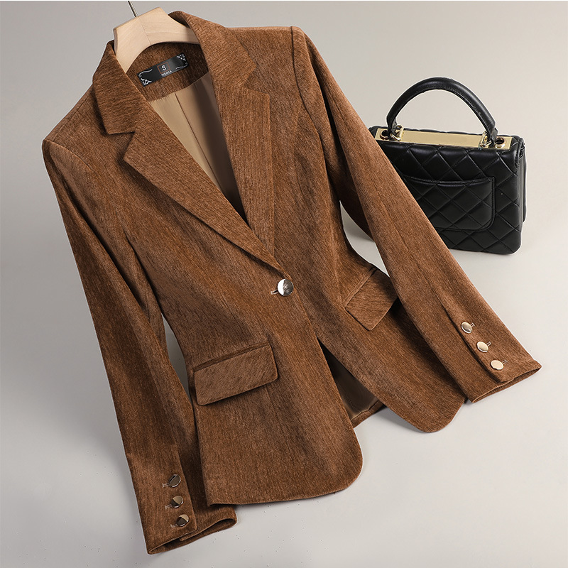 Women Formal Wear Business - Yellow Gold Velvet Blazer Women Autumn