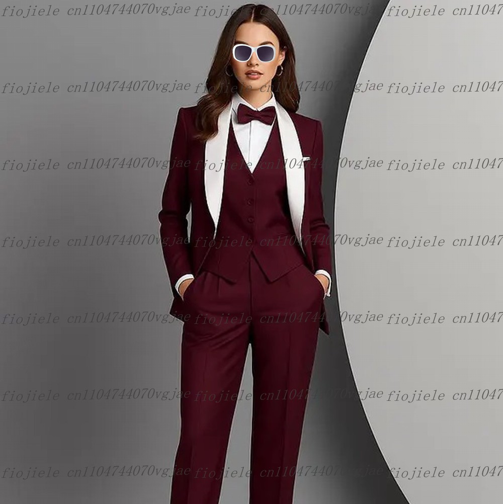 Blazer Set Women Formal - White Burgundy Formal Business Women Suit
