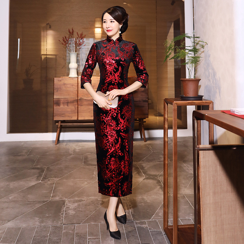 Women'S Red Formal Wear - Qipao Woman Autumn Winter Luxury Long