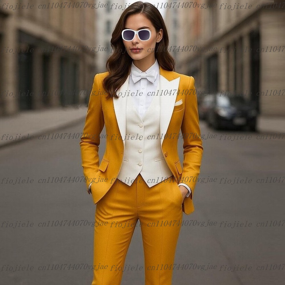 Blazer Set Women Formal - Yellow And White Formal Business Women