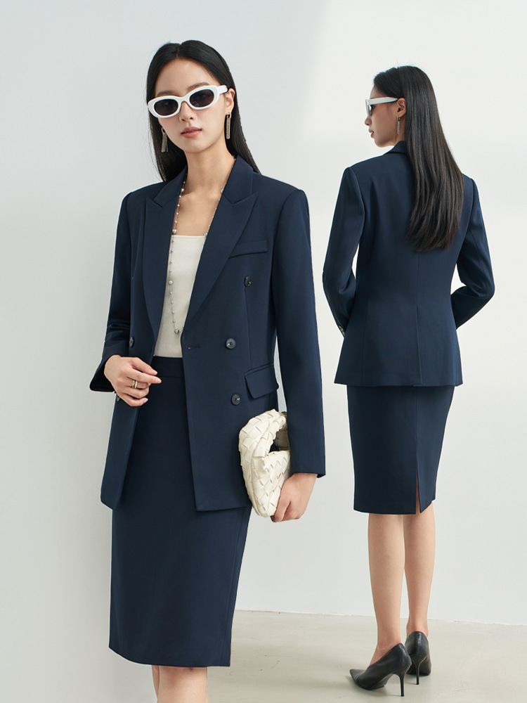 Women Formal Wear Shirt And Pant - Navy Blue Professional Skirt Suit for