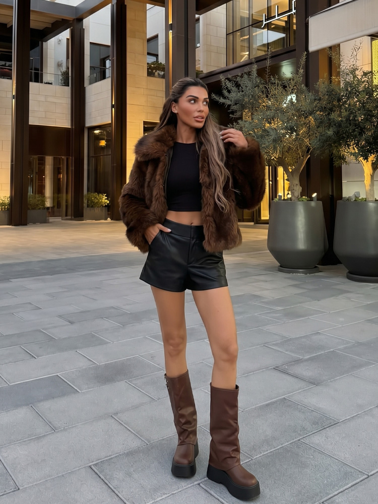 HH Women Fashion Brown Faux Fu - огляд і ціна Women Formal Wear Stitching