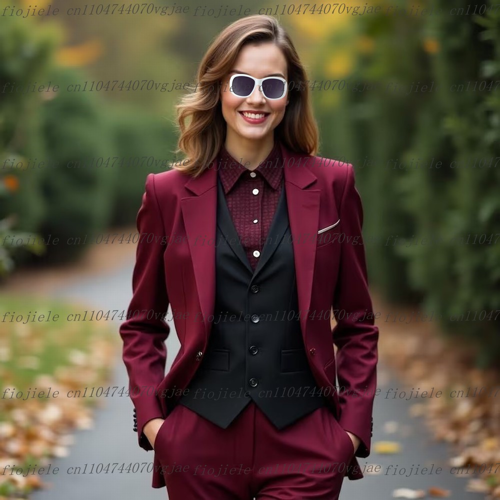 Burgundy And Black Formal Busi - огляд і ціна Blazer Set Women Formal