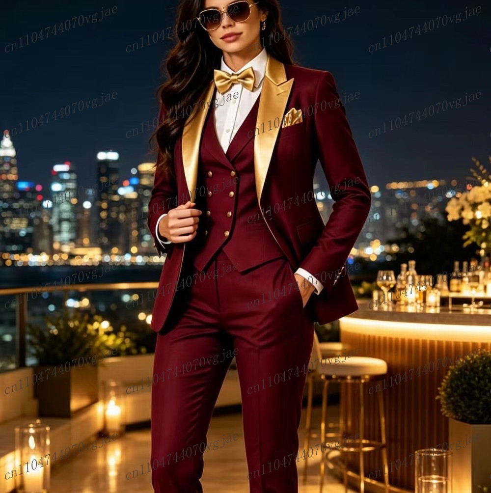 Gold Collar And Burgundy Forma - огляд і ціна Blazer Set Women Formal