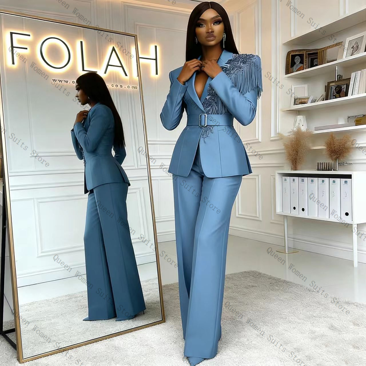 Tassel Blue Women Suit Pants S - огляд і ціна Women Formal Wear Blazer Set