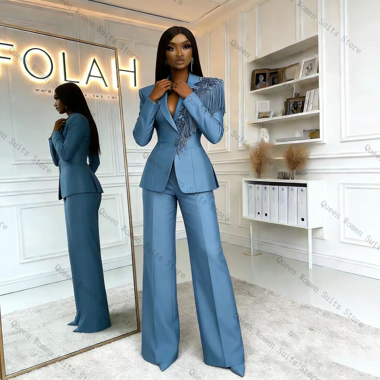 Tassel Blue Women Suit Pants S - огляд і ціна Women Formal Wear Blazer Set