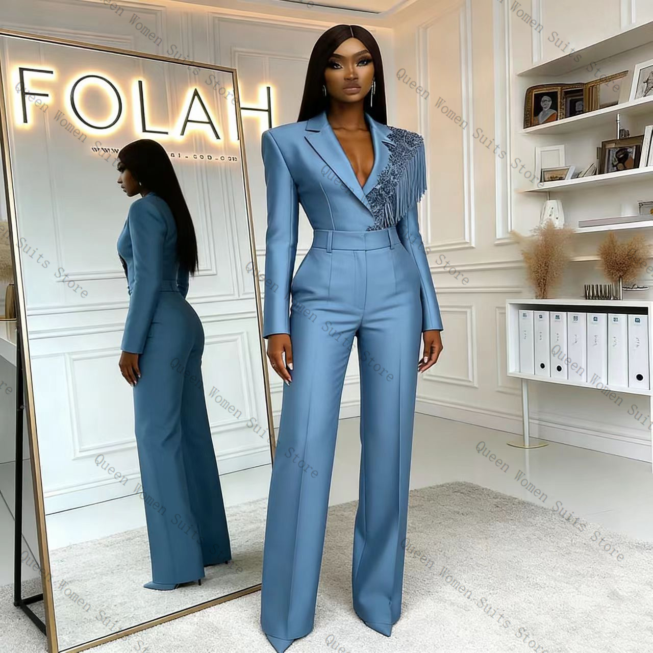 Tassel Blue Women Suit Pants S - огляд і ціна Women Formal Wear Blazer Set