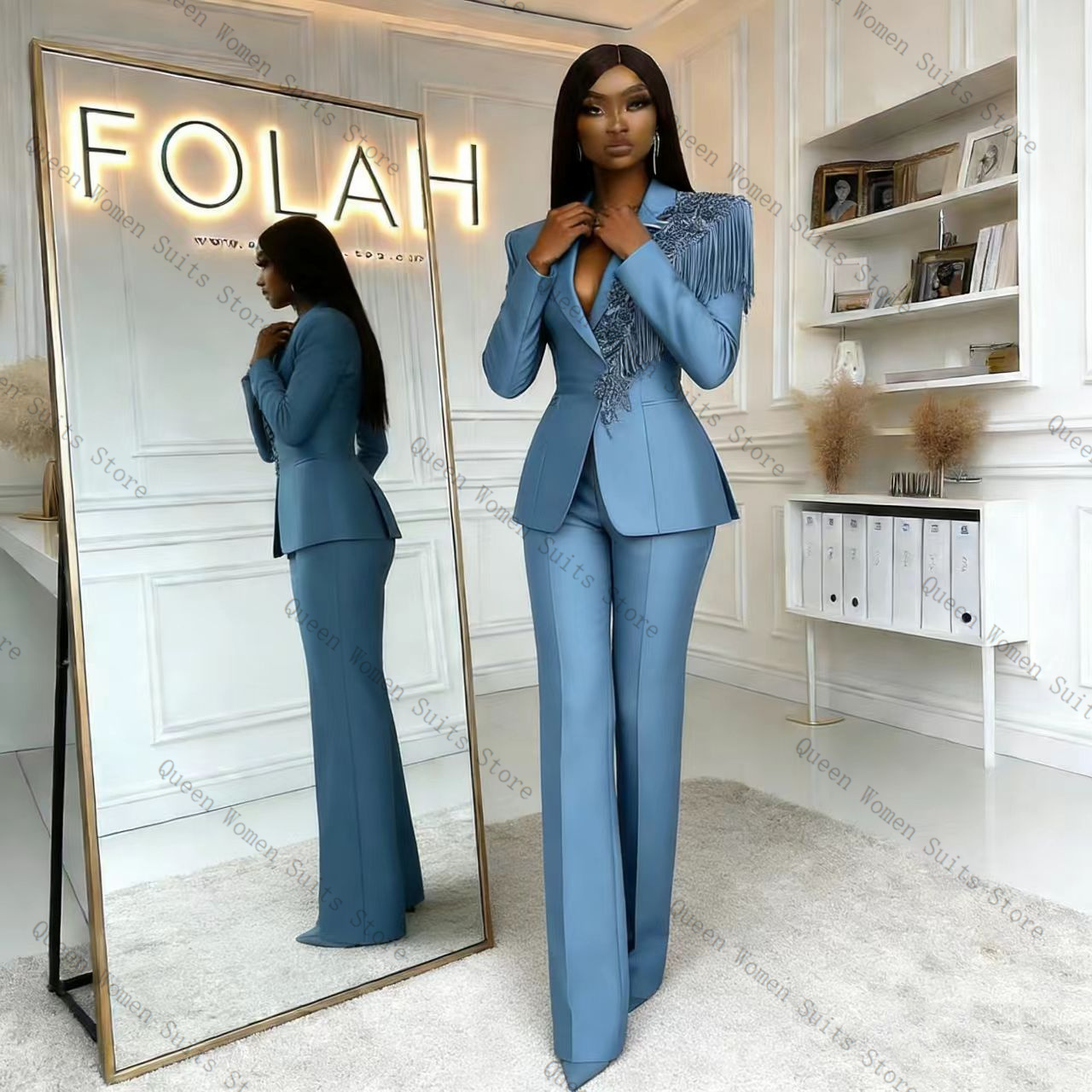 Tassel Blue Women Suit Pants S - огляд і ціна Women Formal Wear Blazer Set