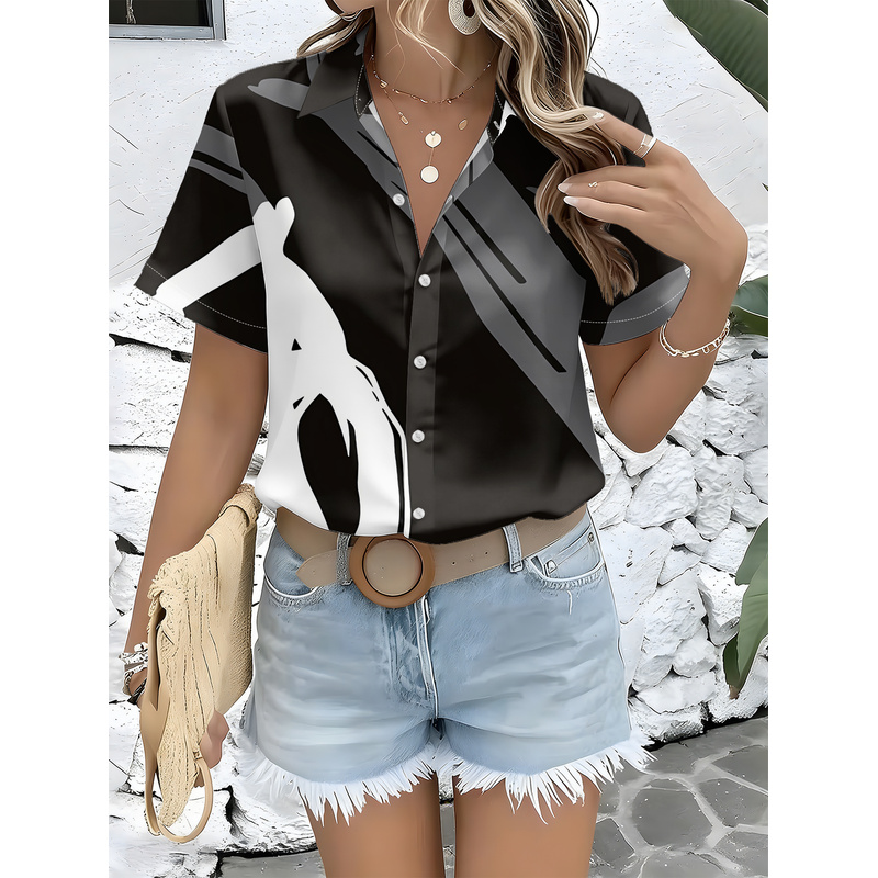 Women's Short Sleeve Button Sh - огляд і ціна Women Formal Wear Stitching