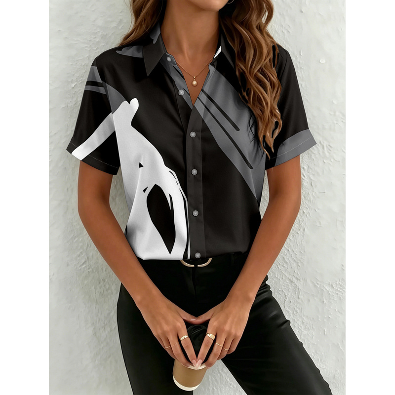 Women's Short Sleeve Button Sh - огляд і ціна Women Formal Wear Stitching