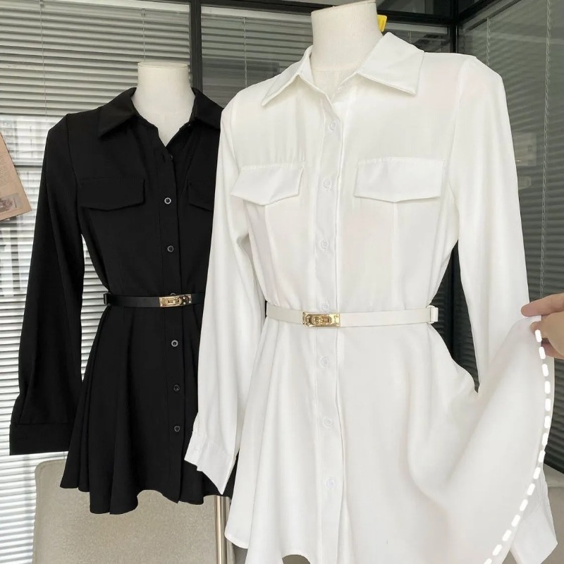 Women's Black Shirt Dress Long - огляд і ціна Women Formal Wear Stitching