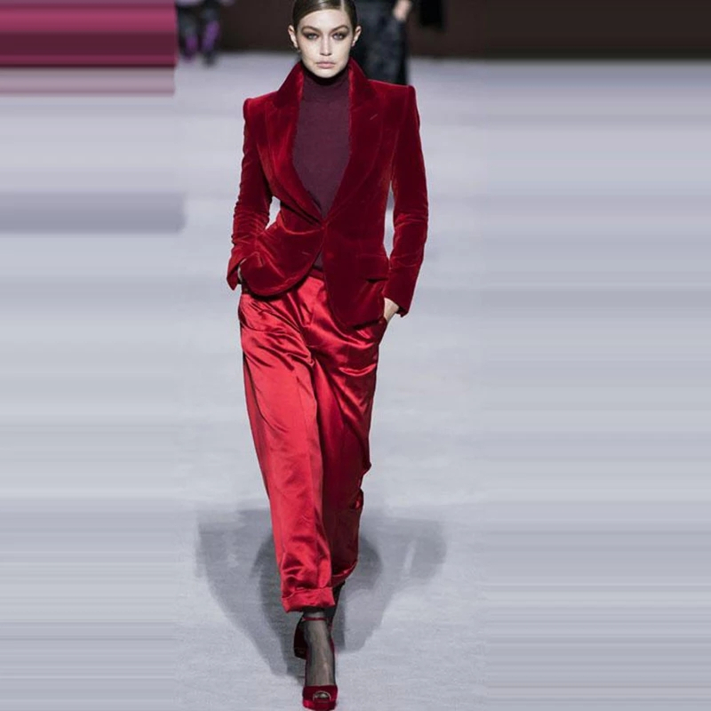 Women Pant Suits Wine Red Velv - огляд і ціна Women Formal Wear Business